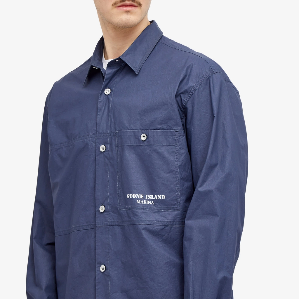 Stone Island Men's Marina Cotton Canvas Shorts Sleeve Shirt Royal Blue